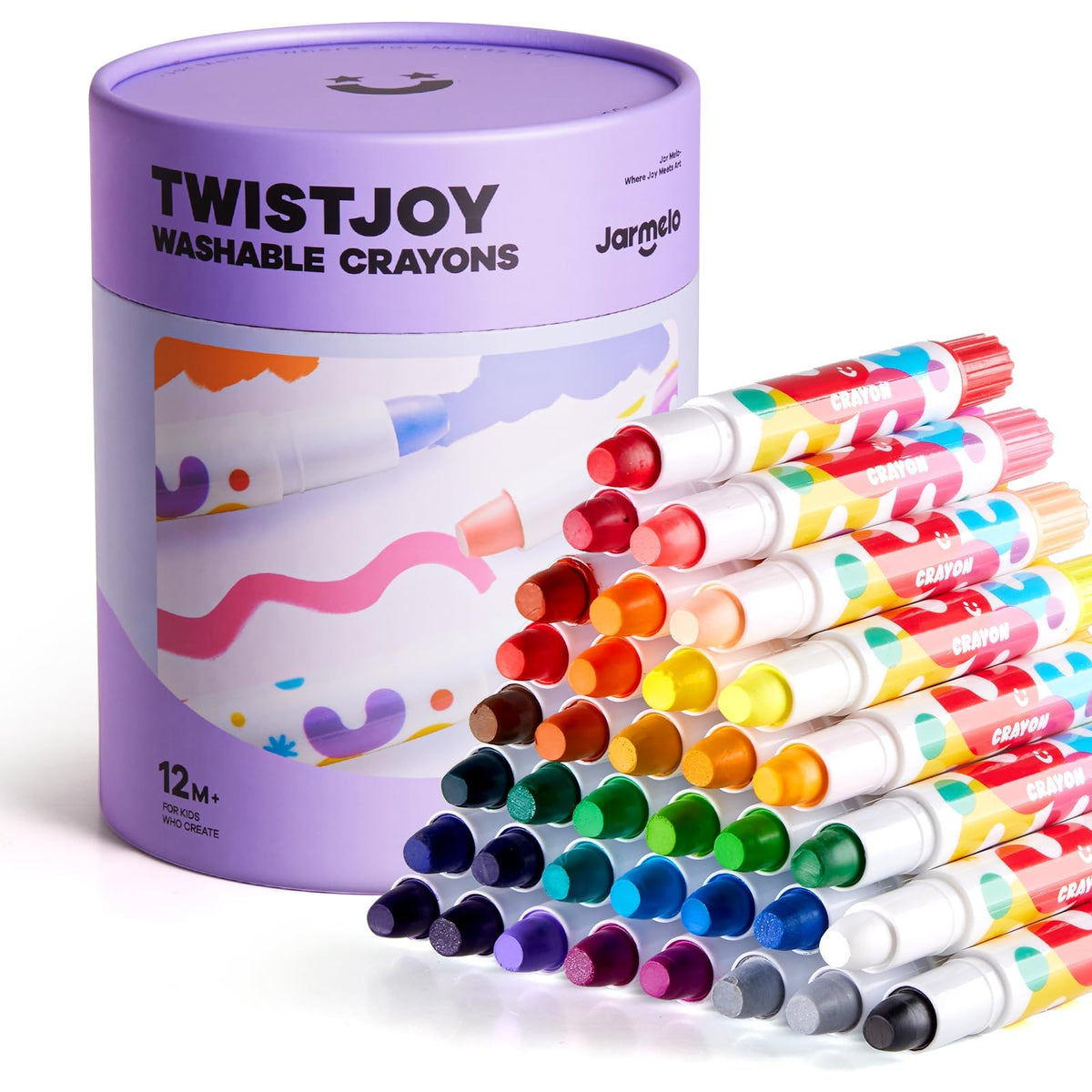 Jar Melo Jumbo Crayons for Toddlers, 24 Colors TwistJoy Washable Crayon