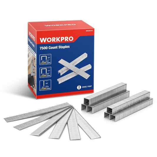 WORKPRO 7500Count Heavy Duty 1/2 3/8-In T50 Staples & 5/8-In 18G Brad Nails