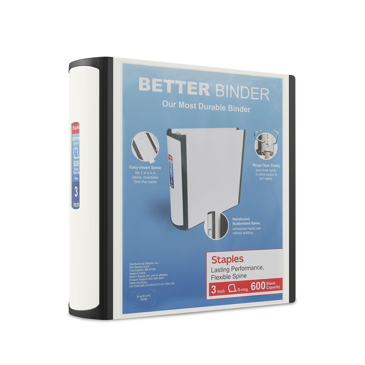 Staples Better Binder, 3 Inch D-Ring, Blue, Reinforced Rubber Spine