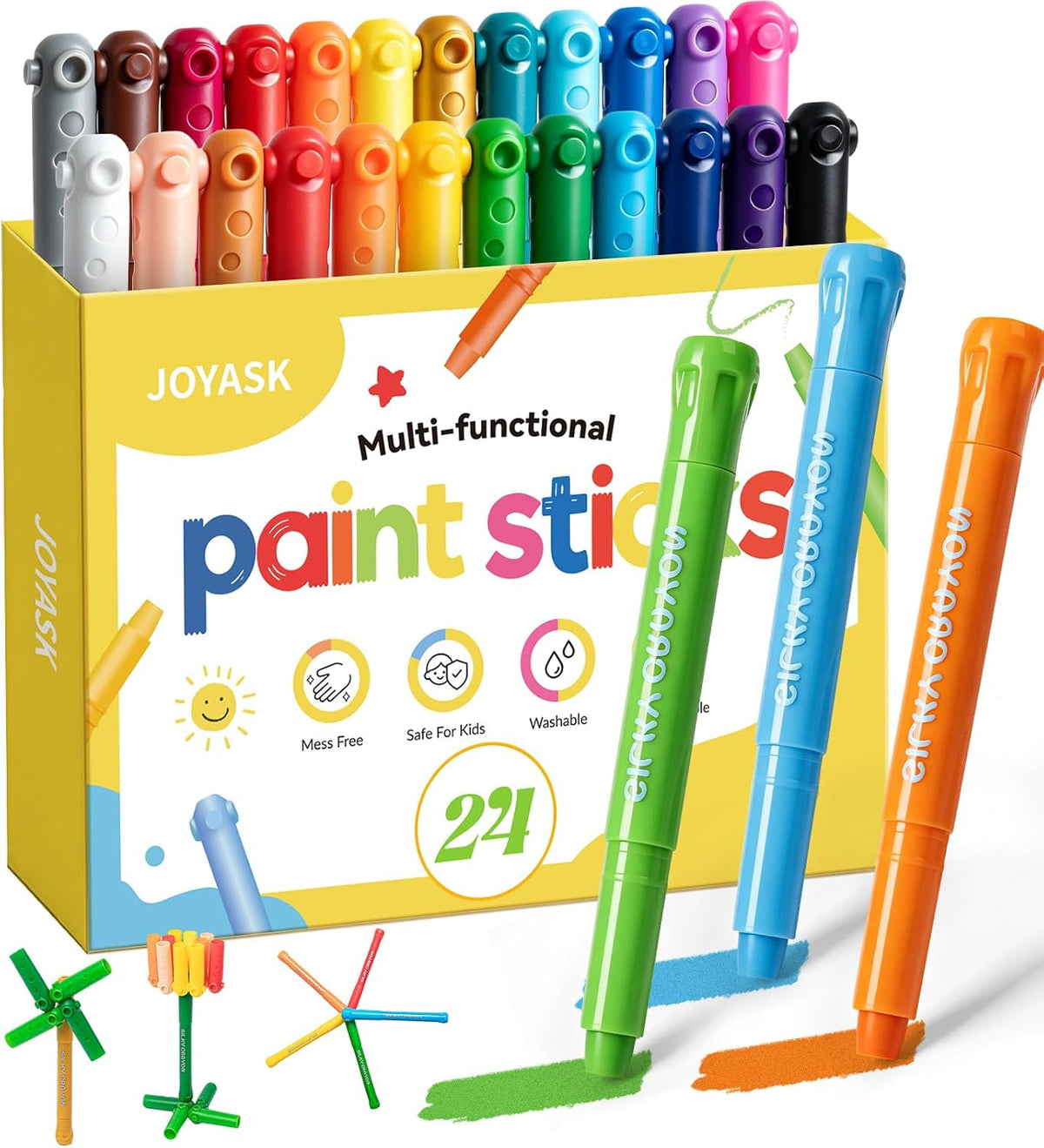 24 Colors Silky Twistable Crayons with Interlocking Caps, Washable Crayons