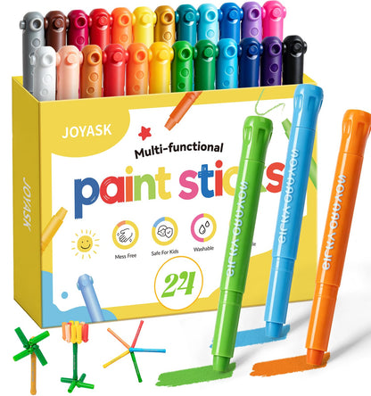 24 Colors Silky Twistable Crayons with Interlocking Caps, Washable Crayons