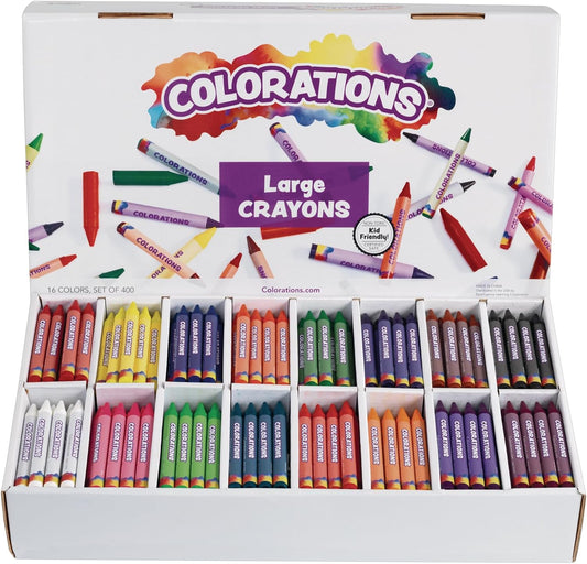 Colorations Large Crayon Classroom Pack, 400 Count, 16 Colors, Non-Toxic