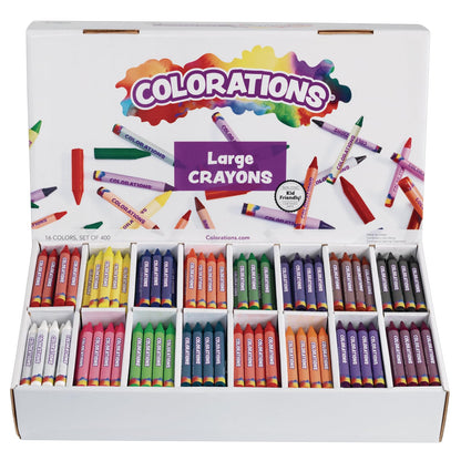 Colorations Large Crayon Classroom Pack, 400 Count, 16 Colors, Non-Toxic
