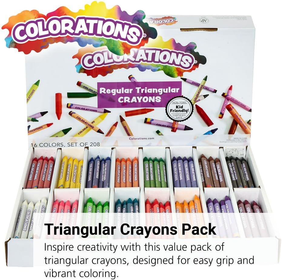 Colorations Regular Size Triangular Crayon Classroom Pack, 16 Colors
