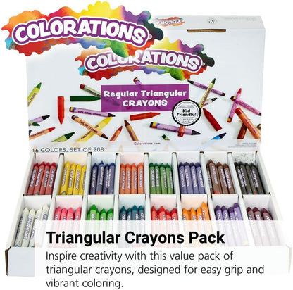 Colorations Regular Size Triangular Crayon Classroom Pack, 16 Colors