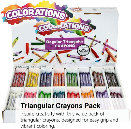 Colorations Regular Size Triangular Crayon Classroom Pack, 16 Colors
