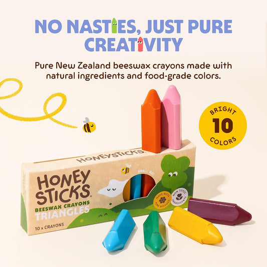 Honeysticks Triangle Crayons (10 Pack) - Non Toxic Crayons for Toddlers 1-3