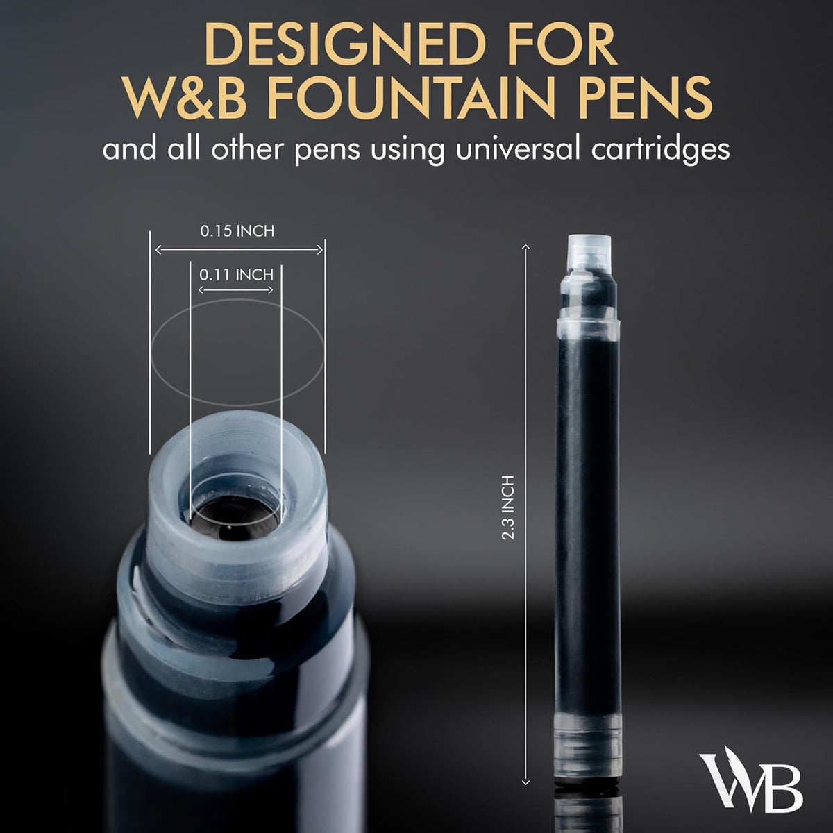 Wordsworth & Black Fountain Pen Ink Cartridge Refills, 24 Pack, Black