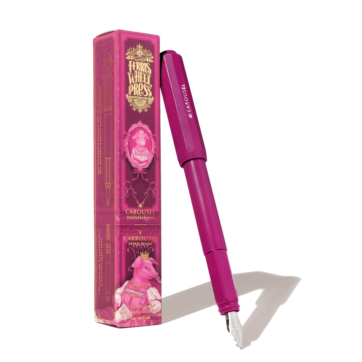 Ferris Wheel Press | Aluminum Carousel Fountain Pen | Little Miss Jubilee | Aircraft grade aluminum body | Threaded cap with air seal system | Dark Pink | Fine