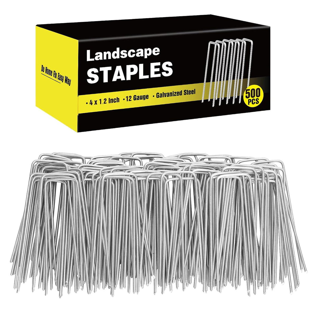 HongWay 500 Pack Landscape Staples 4 Inch, Galvanized Garden Stakes