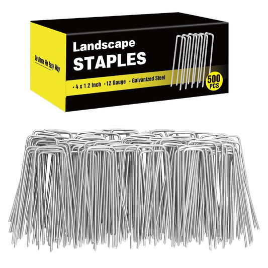 HongWay 500 Pack Landscape Staples 4 Inch, Galvanized Garden Stakes