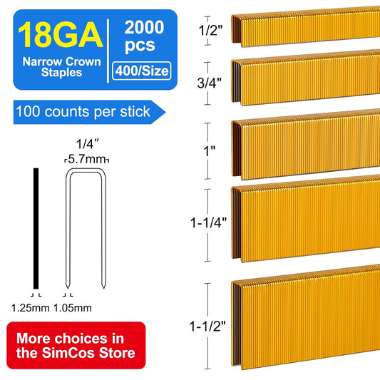 18GA 1/4" Narrow Crown Staples 1/2",3/4",1",1-1/4",1-1/2",2000 PCS