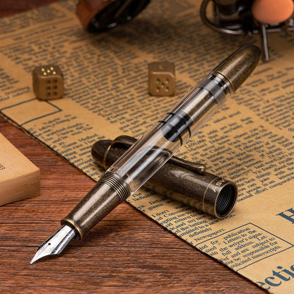 Asvine P30 Piston Fountain Pen Extra Fine, Retro Brass Style, Transparent Acrylic Large Ink Capacity Writing Gift Box