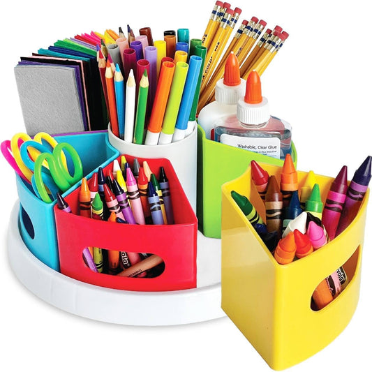Hapinest Rotating Art Supply Organizer - Crayon, Marker & Pencil Storage Solution for School Teachers & Classroom Crafts - Rotating Desk Organizer Caddy