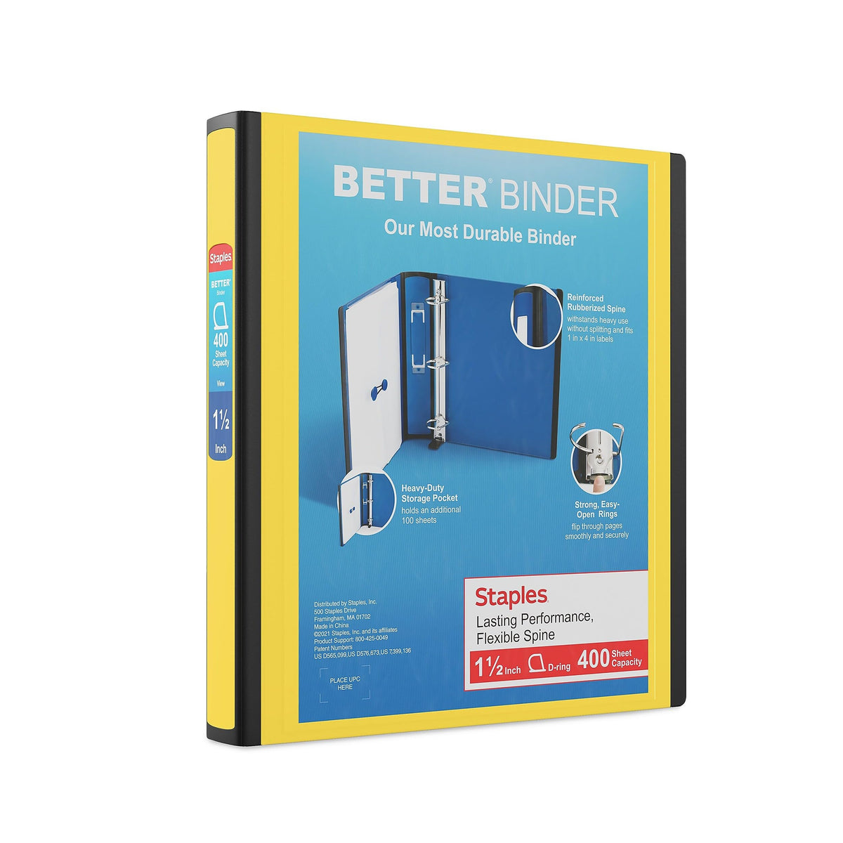 Staples Better Binder, 3 Inch D-Ring, Blue, Reinforced Rubber Spine