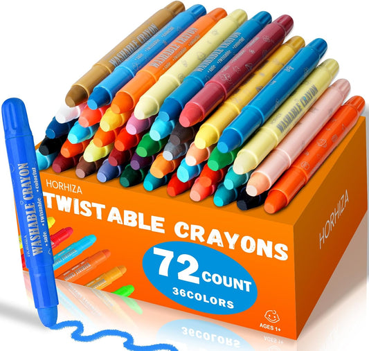 72 Count (36 Colors) Jumbo Twist-Up Crayons for Kids and Toddlers Ages 3+