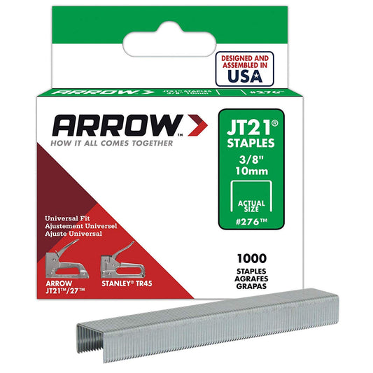Arrow Fastener Staples JT21/T27 - Compatible with Stapler JT21, JT27 Staple Gun - 3/8 in, 10 Pack