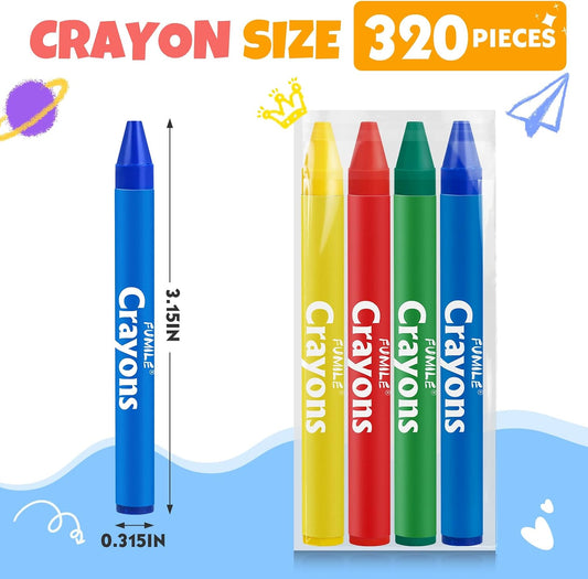 FUMILE 320 Count Crayons (80 Sets of 4 Colors), Non-Toxic Crayon Bulk Individual Packs, Mini Crayons for Kids Party Favors, Restaurants, School Supplies, Travel and More Events