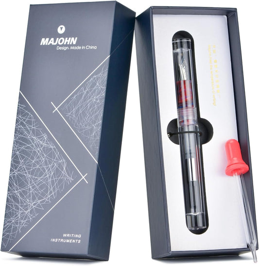 Lanxivi Majohn C1 Fountain Pen Medium Nib, Clear Transparent Acrylic Resin, Mini Pocket Pen, Eyedropper,Cartridges and Converter Filling