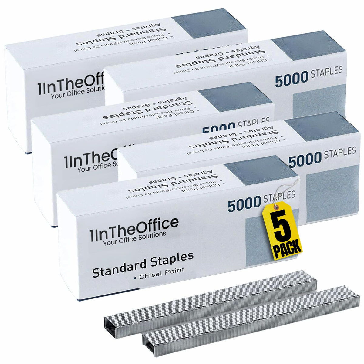 1InTheOffice Standard Staples - 1/4" Leg Length, 5,000 Staples/Pack, 5 Pack