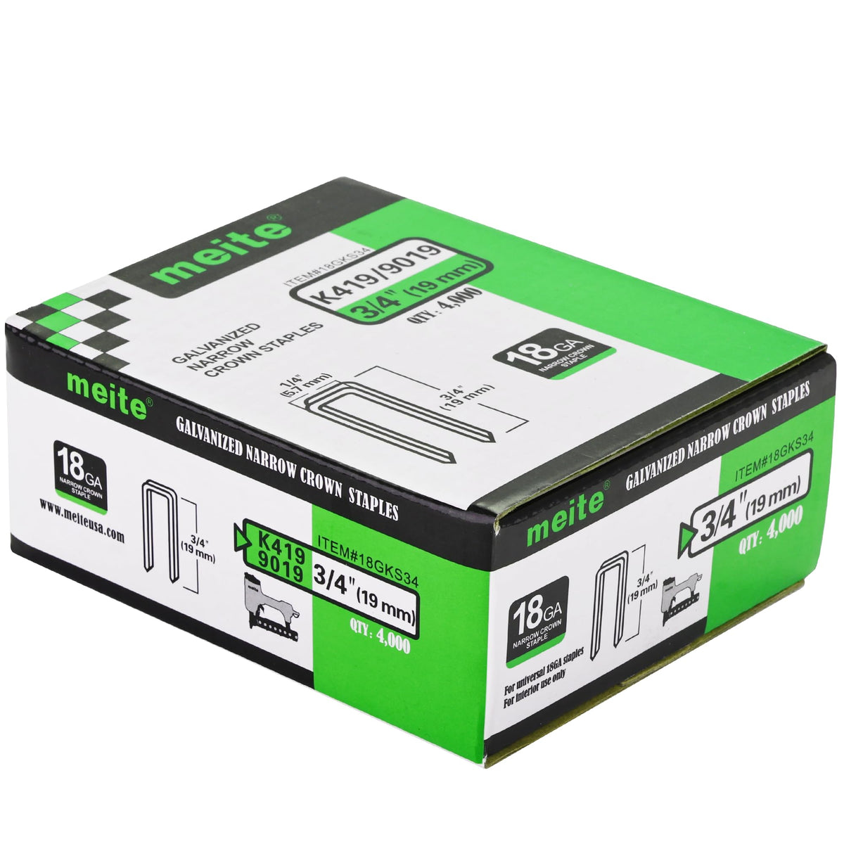 meite 18 Gauge 1/4-Inch Narrow Crown Staples, 3/4-Inch Length Heavy Duty Galvanized Upholstery Staples for Electric or Pneumatic Narrow Crown Staple Guns (4,000 PCS)