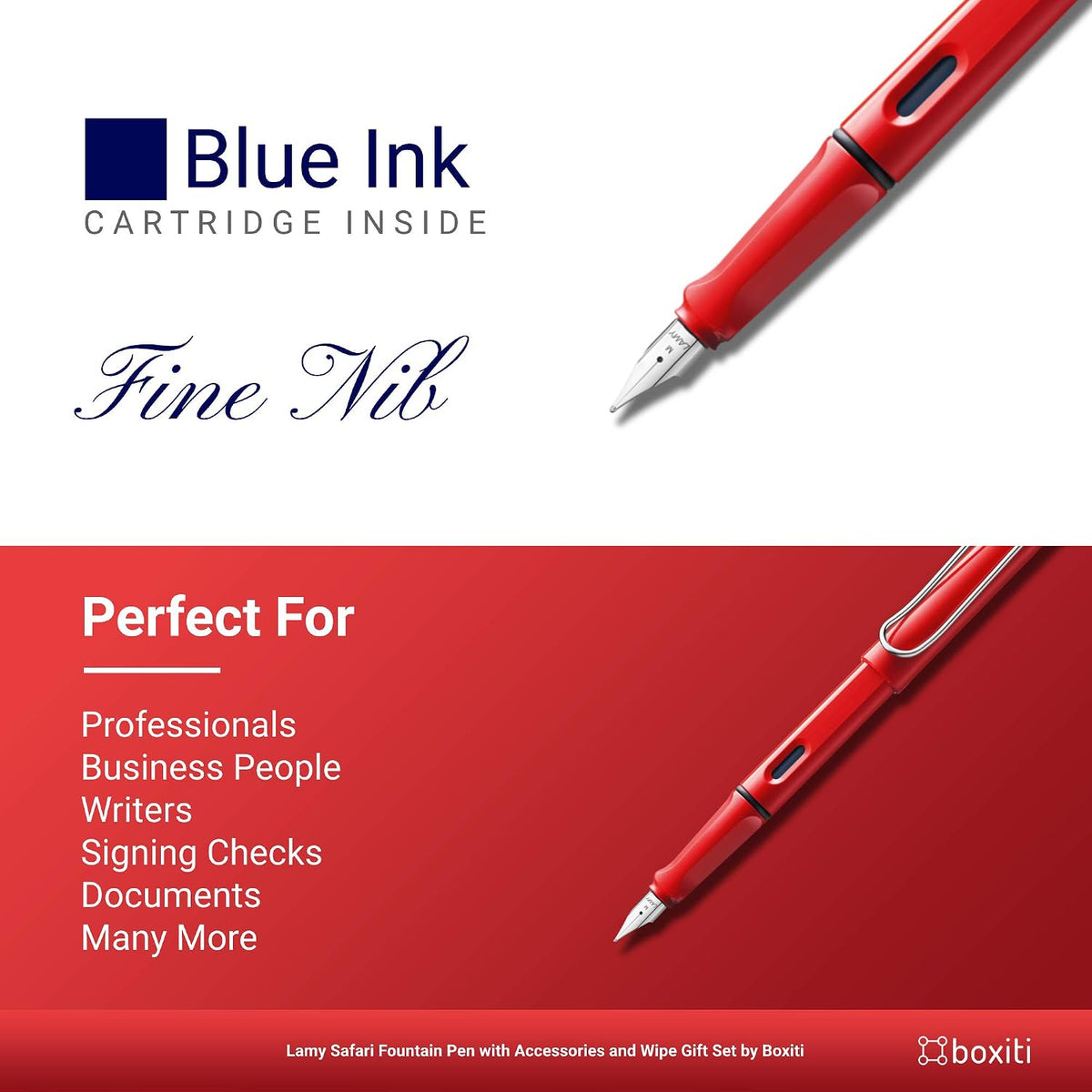 Lamy Safari | Red | Fine Nib | 5 Black Ink Cartridges, Z28 Converter and Wipe