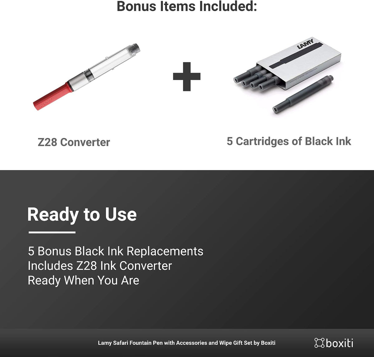 Lamy Safari | White | Fine Nib | 5 Black Ink Cartridges, Z28 Converter and Wipe