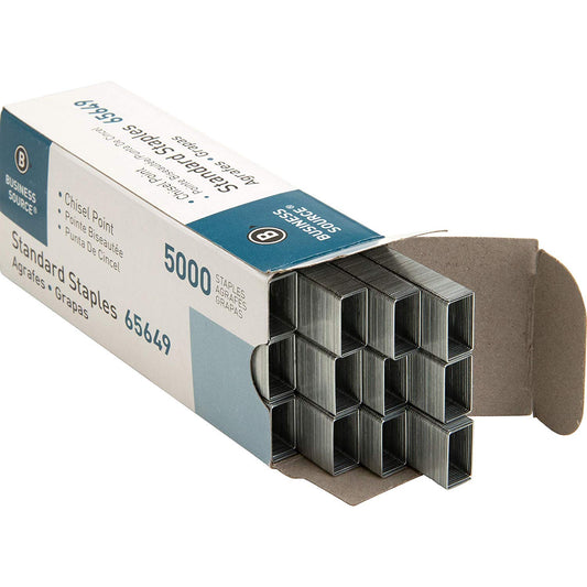 Business Source Chisel Point Standard Staples - Box of 5000 (65649) - 5 Pack