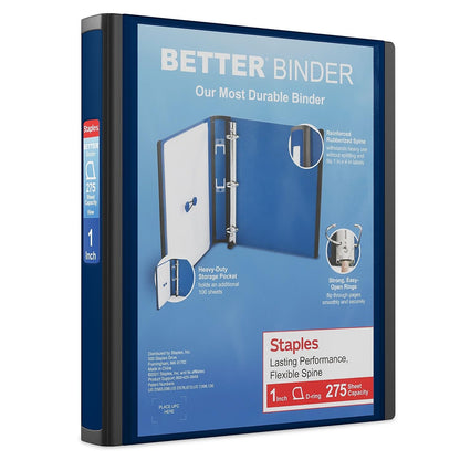 Staples Better Binder, 3 Inch D-Ring, Blue, Reinforced Rubber Spine