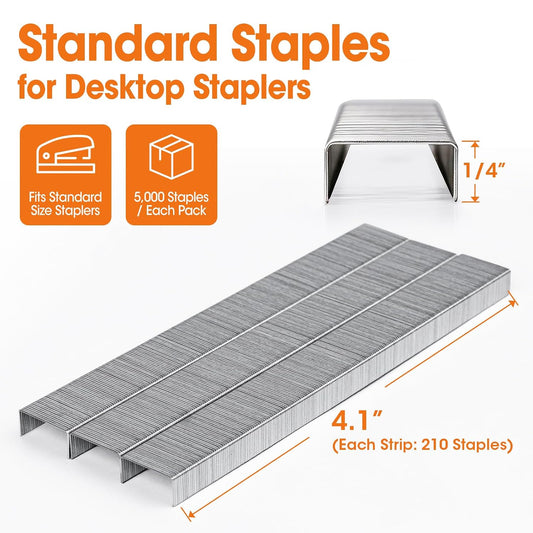 80000 Staples, Standard Staples for Desktop Staplers, 1/4" Length, 210/Strip, 16 Boxes of 5000 Each, Silver