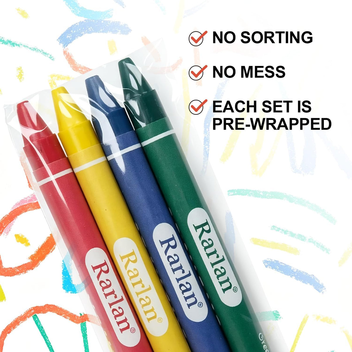 Rarlan Crayons Bulk, 300 Individual Packs of 4 Colors, 1200 count for Kids