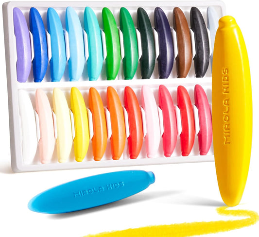 24 Colors 100% Pure Beeswax Crayons for Toddlers 1-3,Non-Toxic Crayons with 108 Free Coloring Books PDF Pages, Safe for Babies and Toddlers, Washable Crayon For Kids Ages 4-8 Unbreakable, Easy To Hold