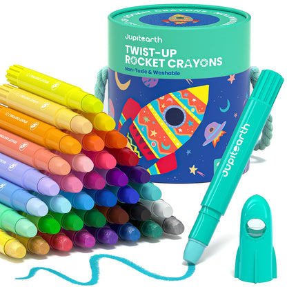 JUPITEARTH 12 Colors Twist Crayons for Toddlers 1-3, Non-Toxic, Washable