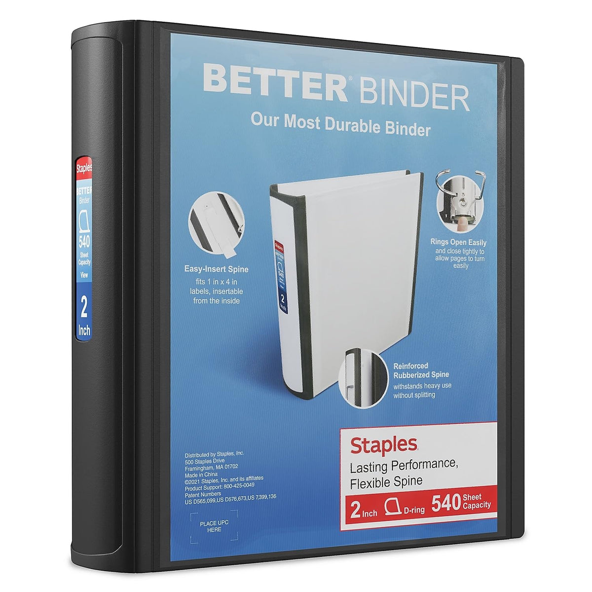 Staples Better Binder, 3 Inch D-Ring, Blue, Reinforced Rubber Spine