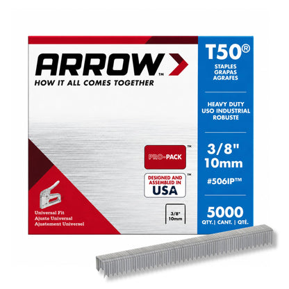 Arrow Fastener 506IP Heavy Duty T50 Staples for Upholstery, Construction, Furniture, Crafts, 3/8-Inch Leg Length, 3/8-Inch Crown Size, 5000 Pieces ( Pack of 1)