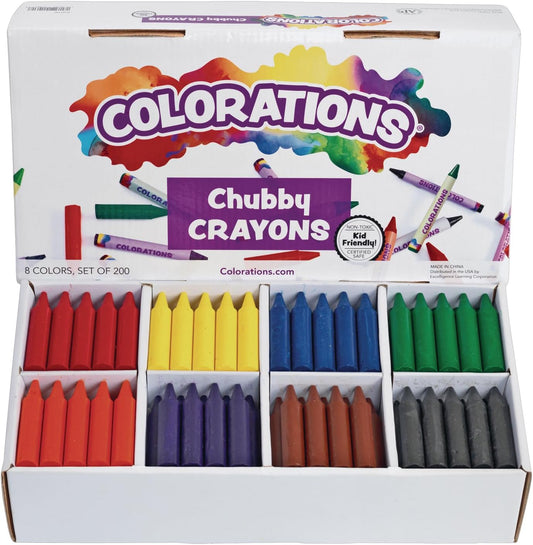 Colorations Chubby Crayons for Kids, 200 Count, 8 Colors