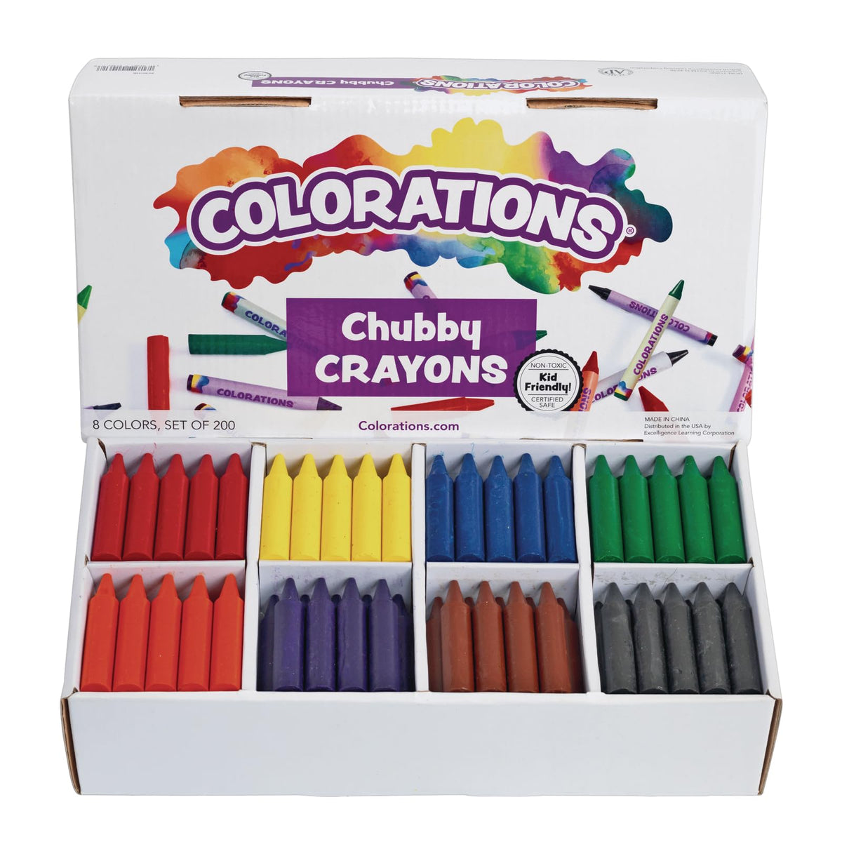 Colorations Chubby Crayons for Kids, 200 Count, 8 Colors