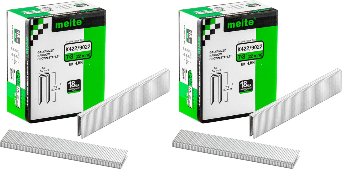 meite 18 Gauge 1/4-Inch Narrow Crown Staples, 3/4-Inch Length Heavy Duty Galvanized Upholstery Staples for Electric or Pneumatic Narrow Crown Staple Guns (4,000 PCS)