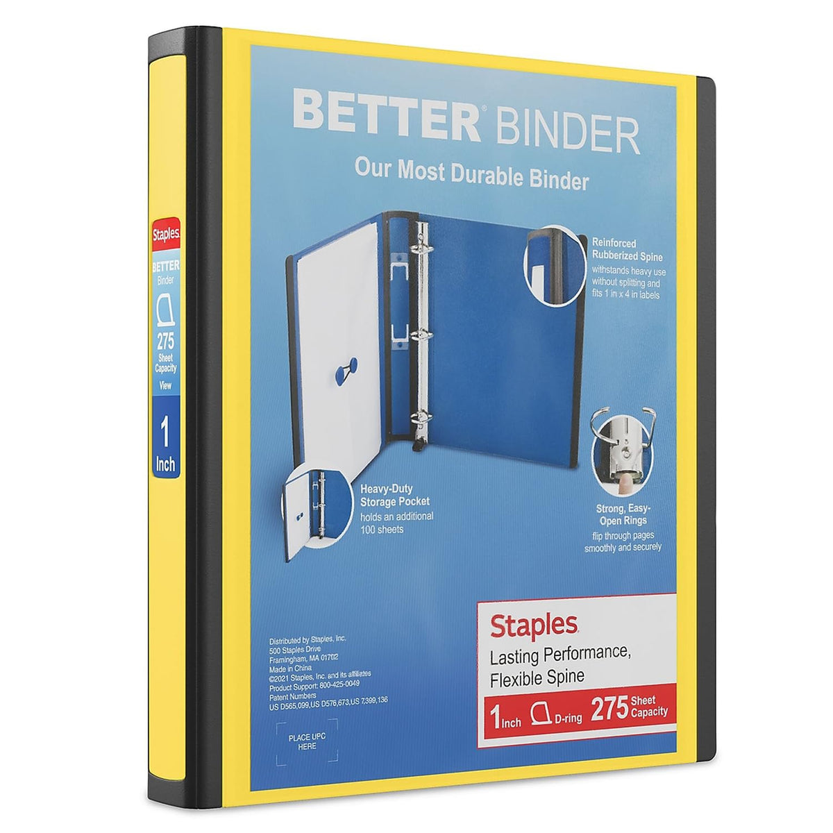 Staples Better Binder, 3 Inch D-Ring, Blue, Reinforced Rubber Spine