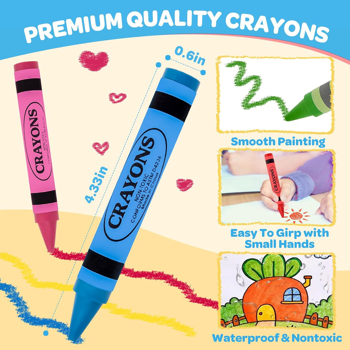 16 Colors Jumbo Crayons for Toddlers Kids Coloring & Arts Supplies