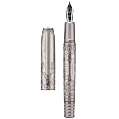 Hongdian N8S Gray Resin Fountain Pen Rabbit Pattern Cap, Iridium Extra Nib with Converter and Metal Pen Case Set