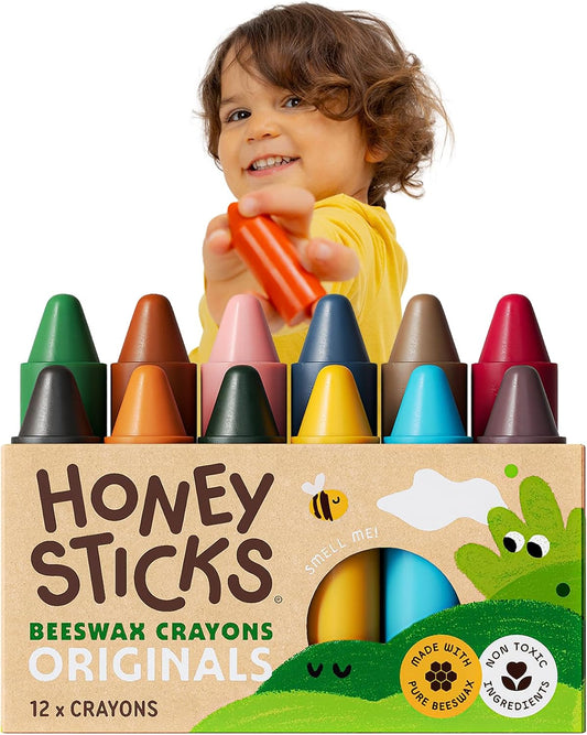 Honeysticks 100% Pure Beeswax Crayons (12 Pack) - for Baby 1+, Toddlers 1-3