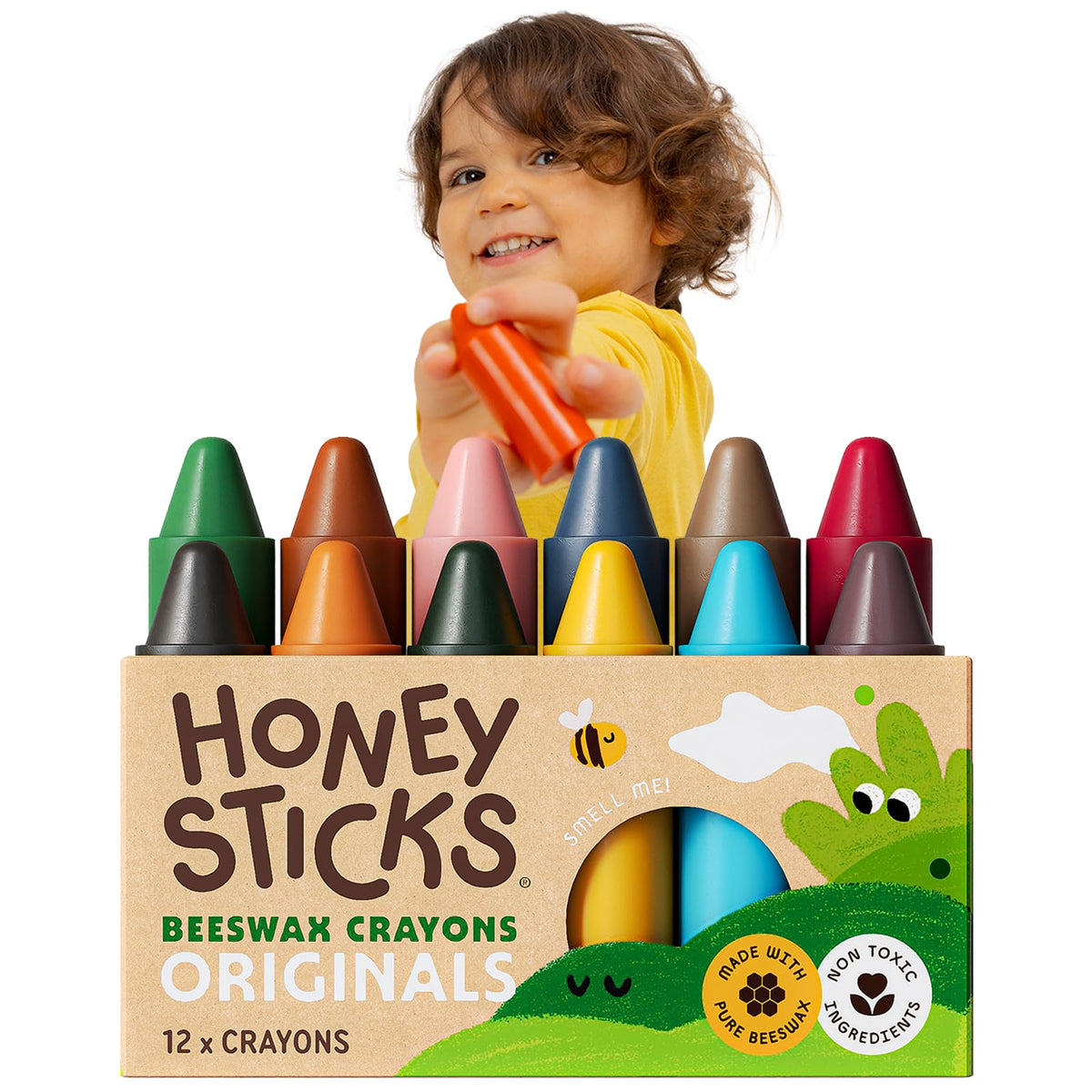 Honeysticks 100% Pure Beeswax Crayons (12 Pack) - for Baby 1+, Toddlers 1-3