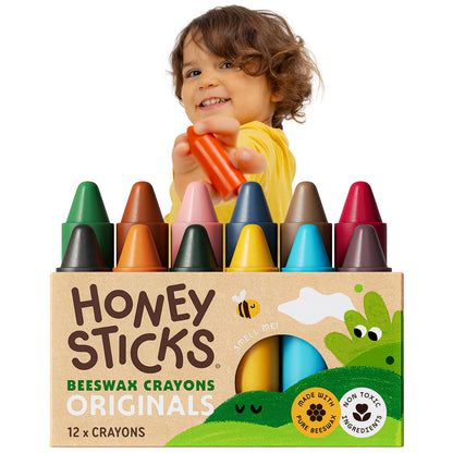 Honeysticks 100% Pure Beeswax Crayons (12 Pack) - for Baby 1+, Toddlers 1-3