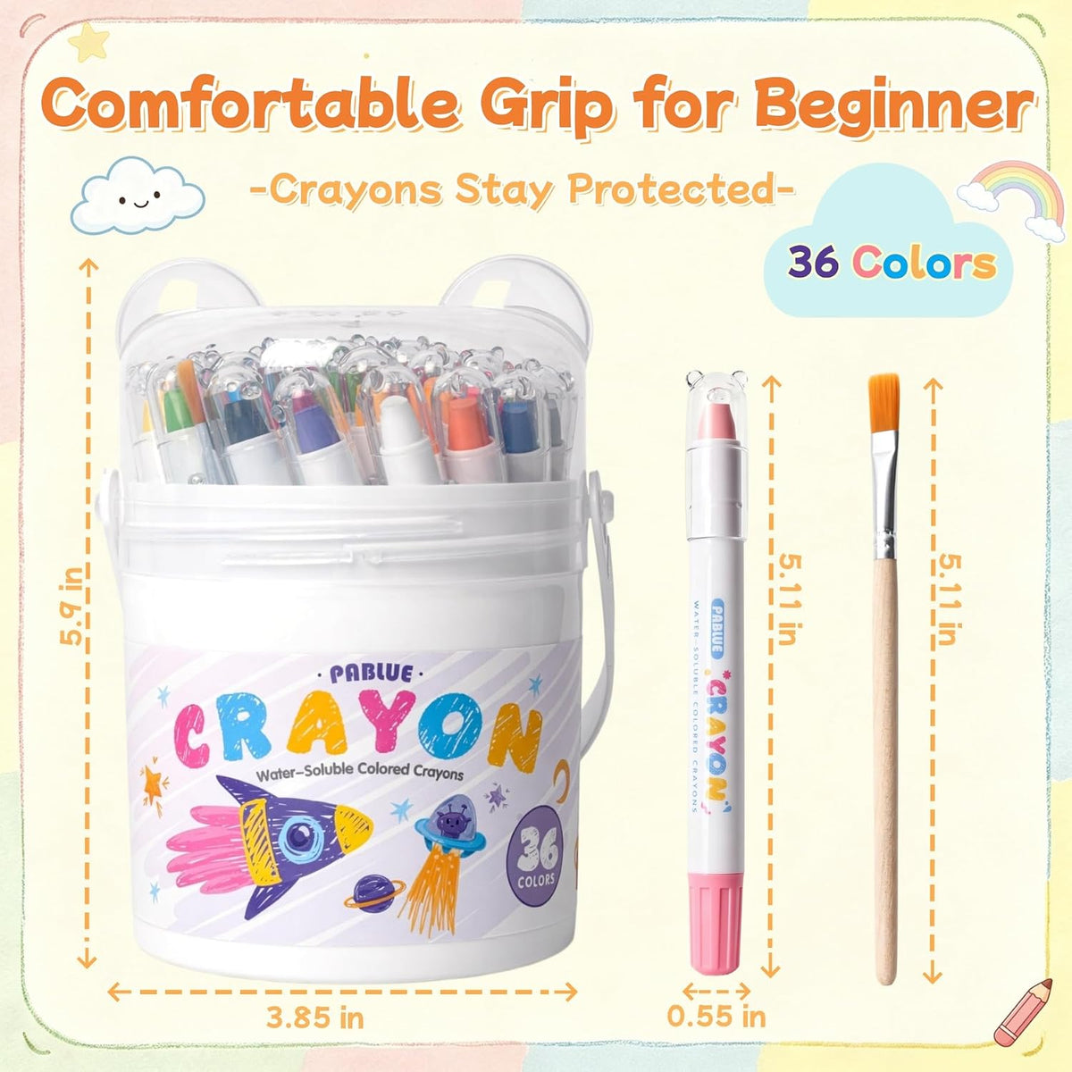 36 Colors Silky Twistable Crayons, Gel Washable Crayons for Beginner