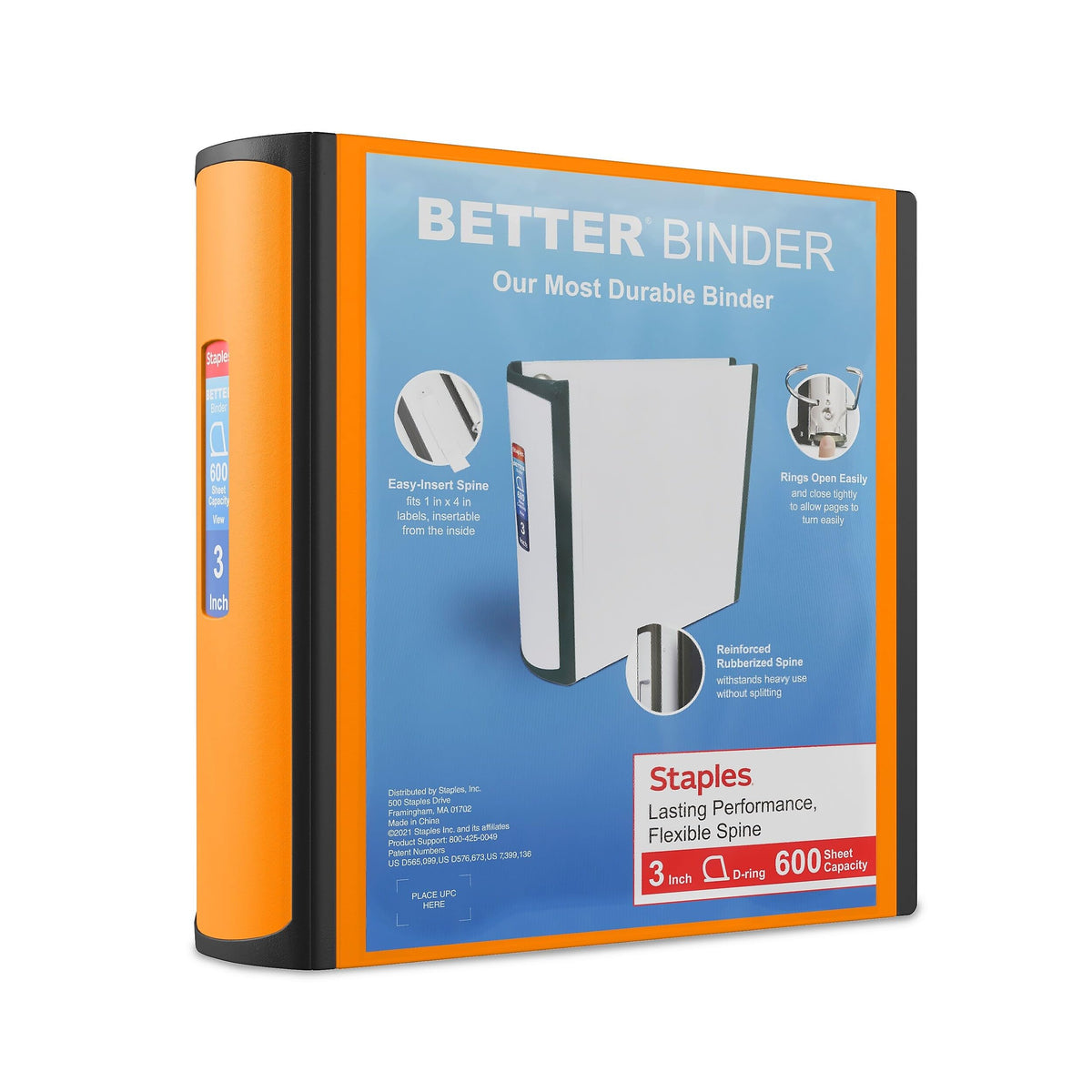 Staples Better Binder, 3 Inch D-Ring, Blue, Reinforced Rubber Spine