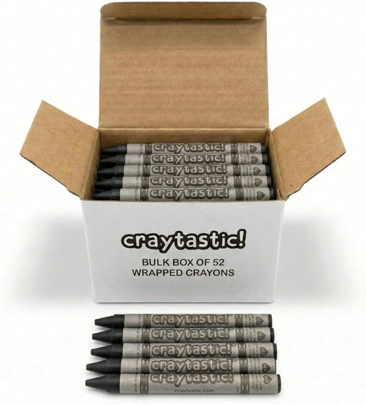 Craytastic! Bulk Wrapped Crayons Box of 52 (Black) for Crafting, Parties, Kids - Paper Wrapped - Safety Tested Compliant with ASTM D-4236