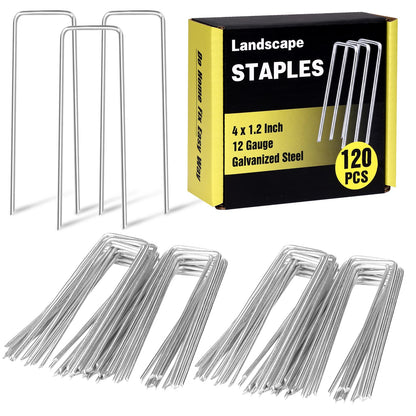 HongWay 100 Pack Landscape Staples, 6 Inch Garden Stakes Galvanized Steel