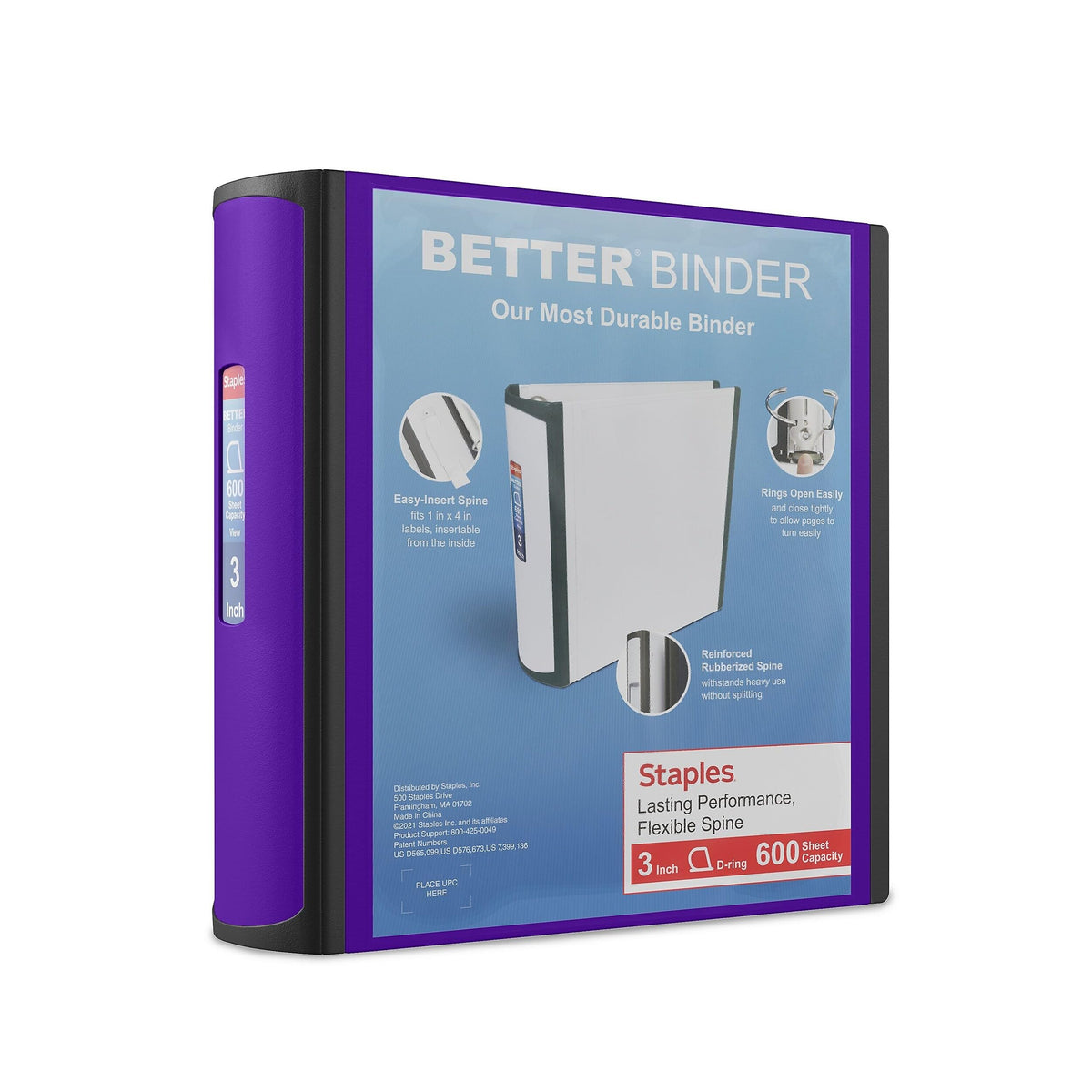 Staples Better Binder, 3 Inch D-Ring, Blue, Reinforced Rubber Spine