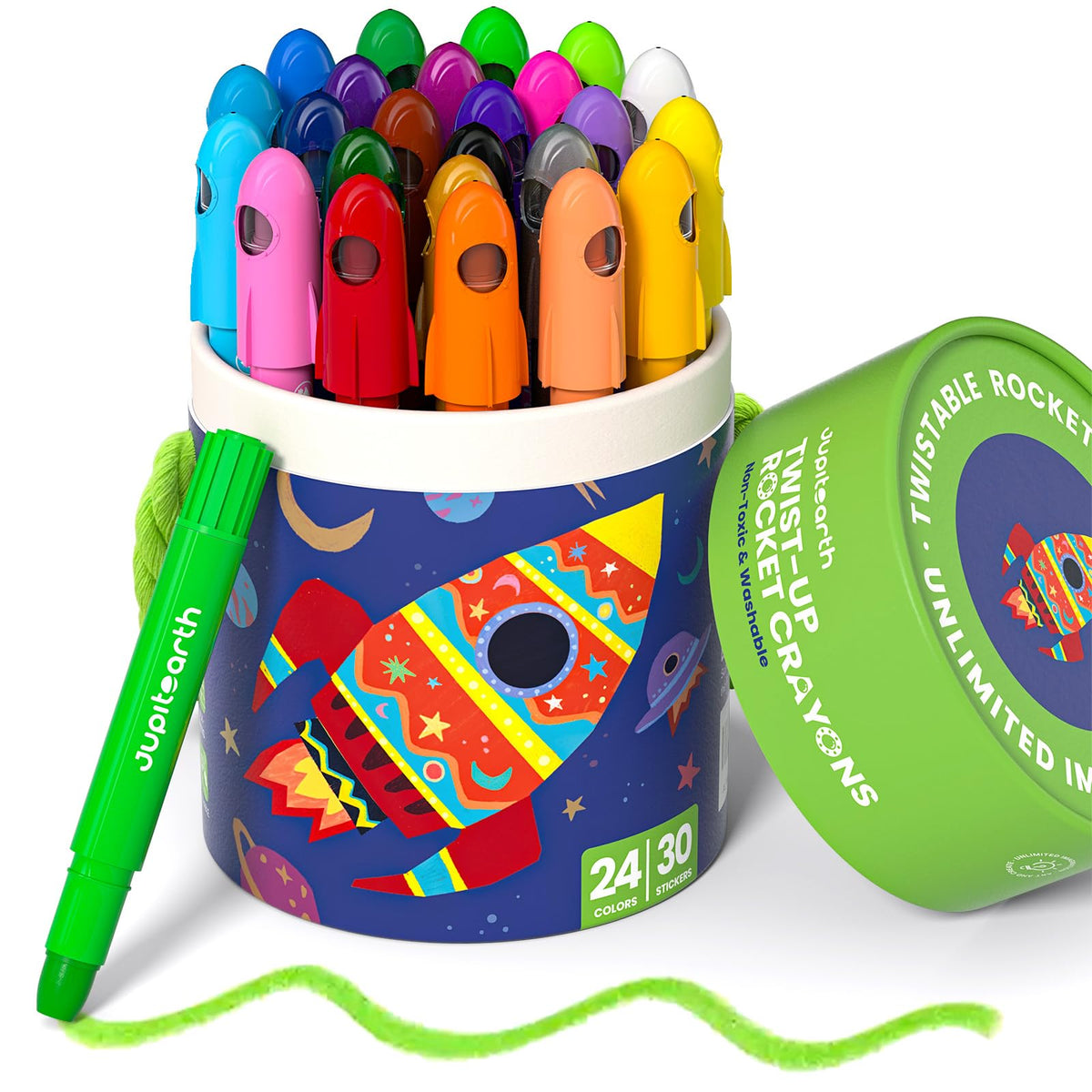 JUPITEARTH Silky Twist Crayons, 18 Colors Washable Crayons for Toddlers 1-3